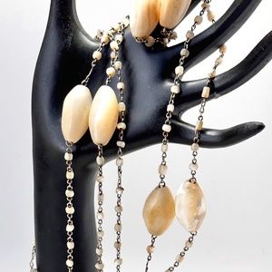 Antique Jewelry | Victorian Mother of Pearl Bead and Carved Pendant Necklace